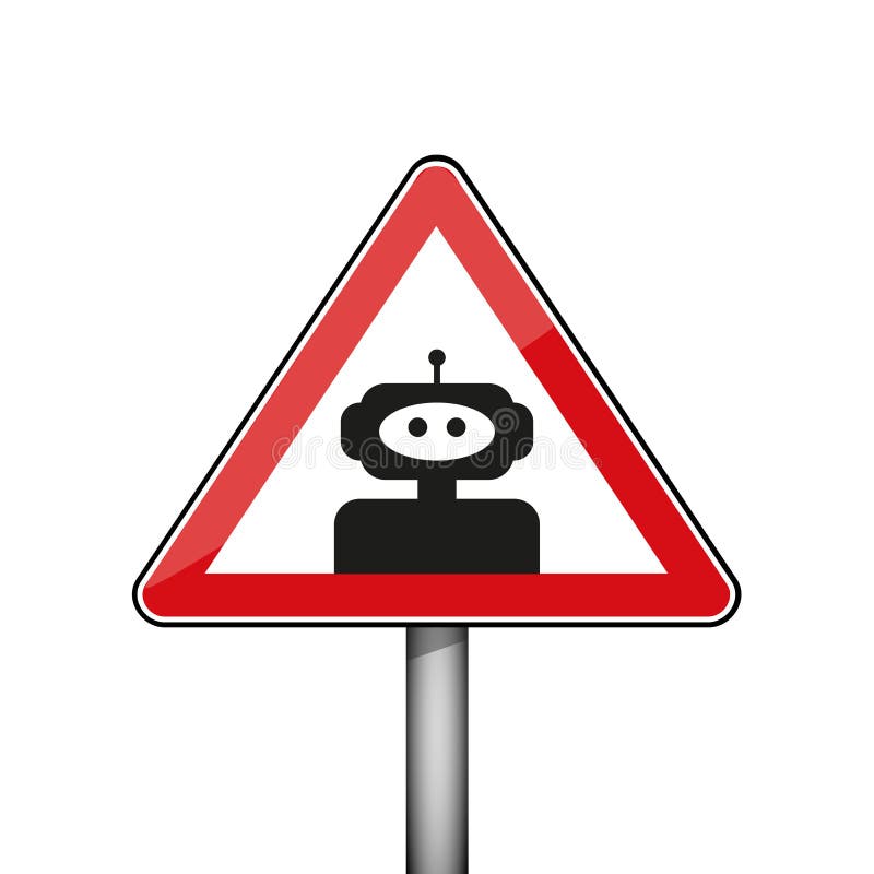 Driehoekig waarschuwingsbord met robot stock illustratie Driehoekig waarschuwingsbord met robot stock illustratie