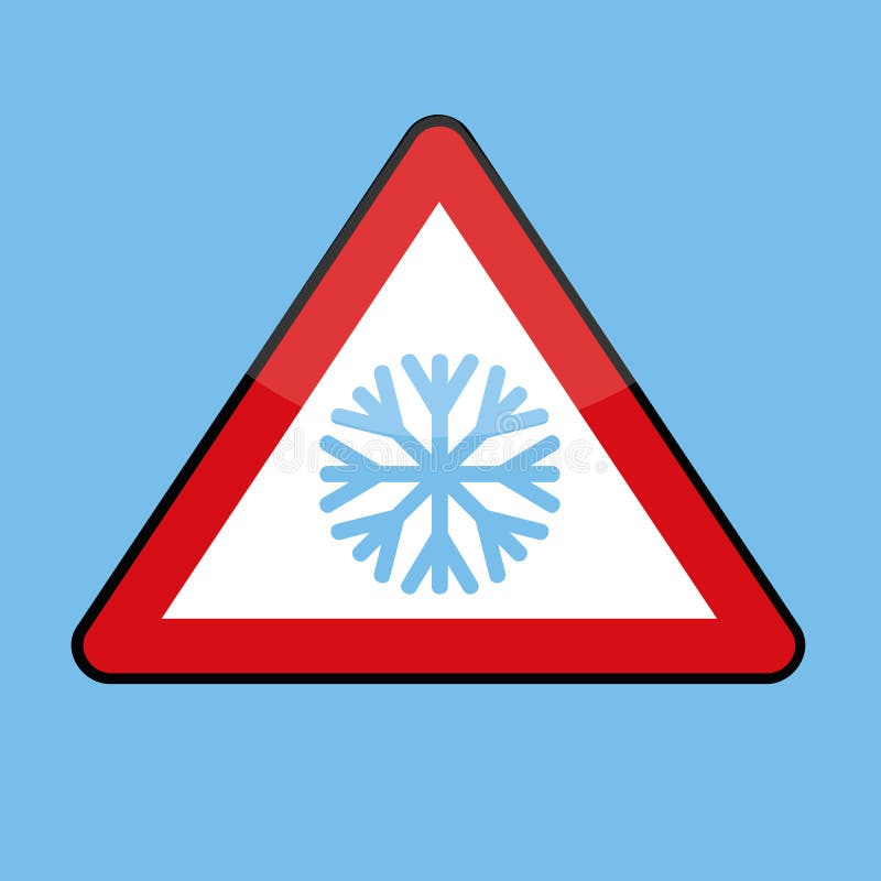Driehoeksverkeersteken met sneeuwvlok voor de koude winter