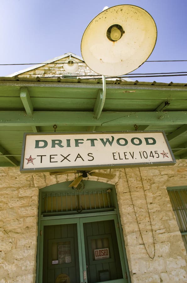 Vertical of historic building with Drifwood, Texas sign was once the general store. Vertical of historic building with Drifwood, Texas sign was once the general store.