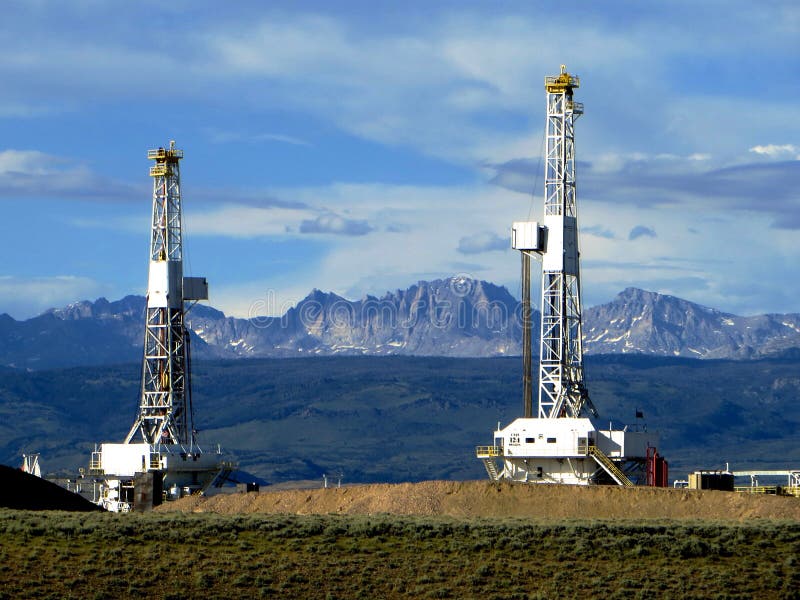 Drilling rigs in Wyoming in the Mountains. Drilling rigs in Wyoming in the Mountains