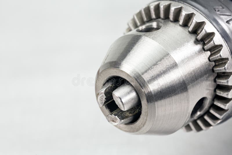 Closeup Drill Head with Rotating Brass Brush Stock Image Image of