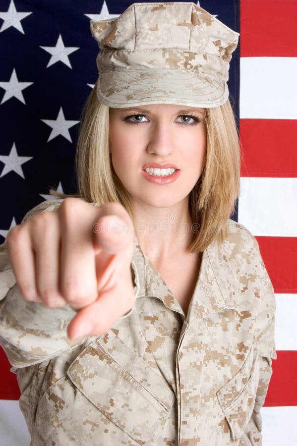 Angry female drill sergeant pointing