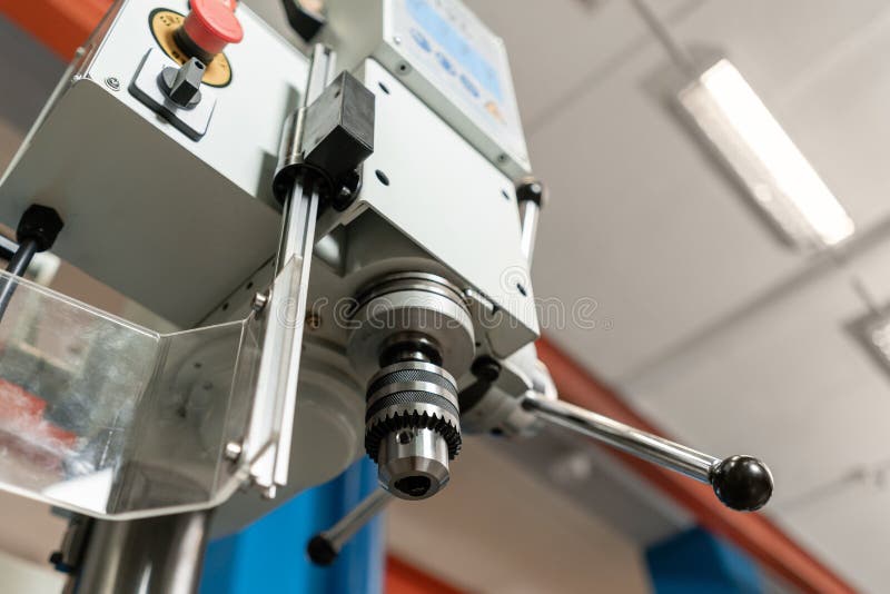 Drilling Machine. New Industrial Iron Drill in Interior. Tool