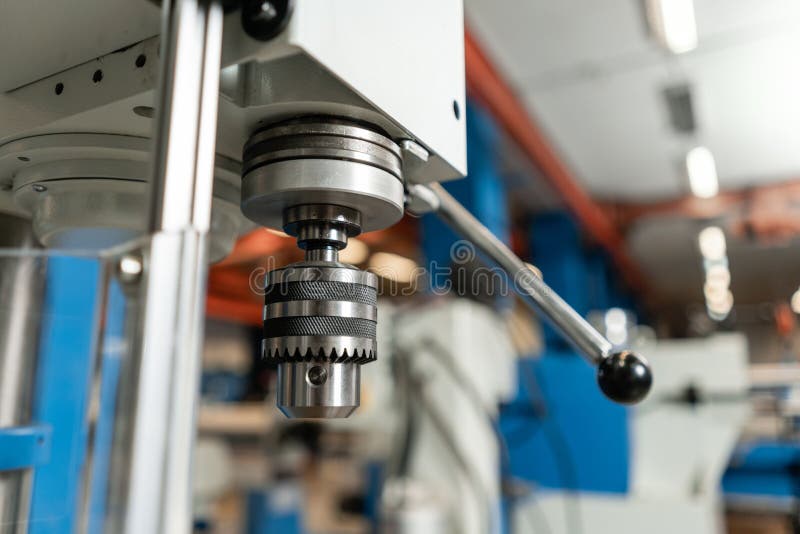 Drilling Machine. New Industrial Iron Drill in Interior. Tool