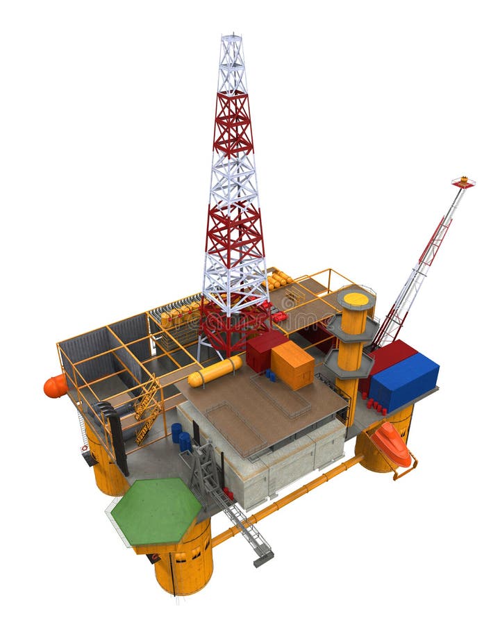 Drilling Offshore Platform Oil Rig isolated on white background. 3D Render