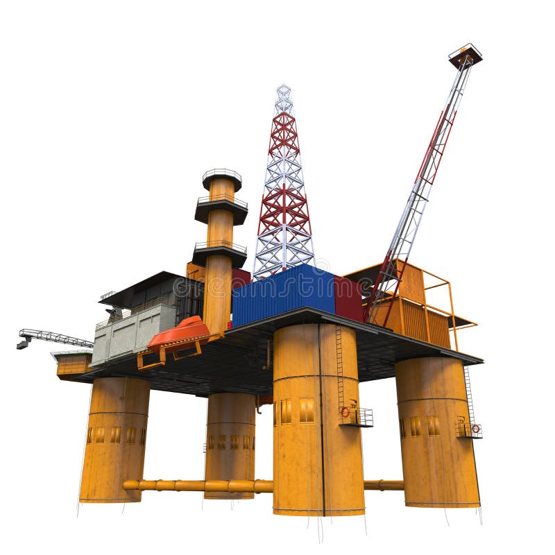 Drilling Offshore Platform Oil Rig isolated on white background. 3D Render