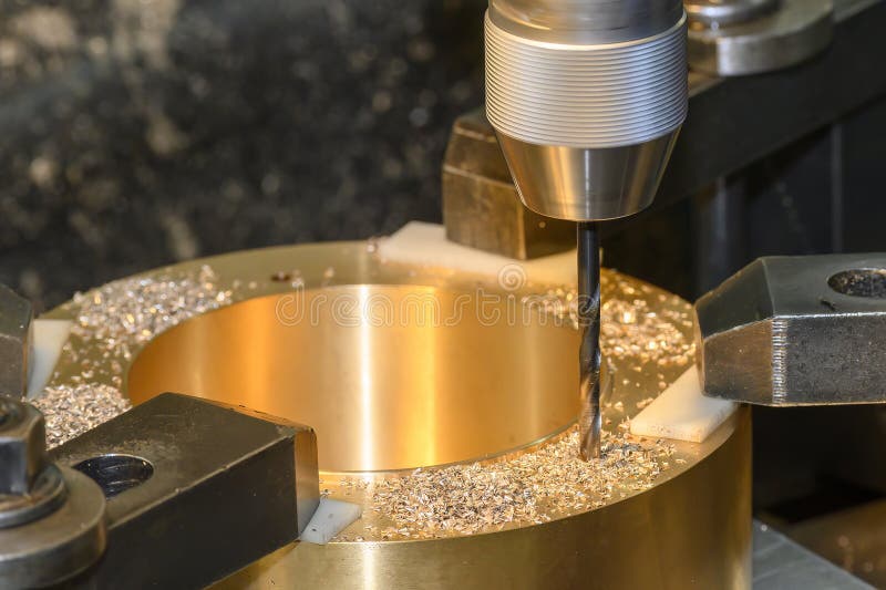The Drilling Process on NC Milling Machine with Brass Material Stock Photo Image of milling