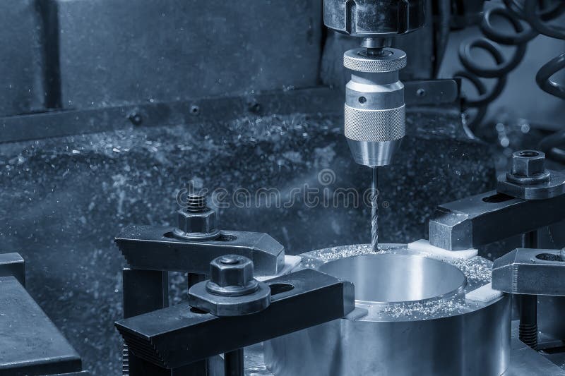 The Drilling Process on NC Milling Machine with Brass Material Stock Photo Image of drilling