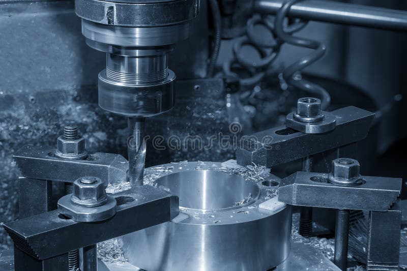 The Drilling Process on NC Milling Machine with Brass Material Stock Image Image of brass
