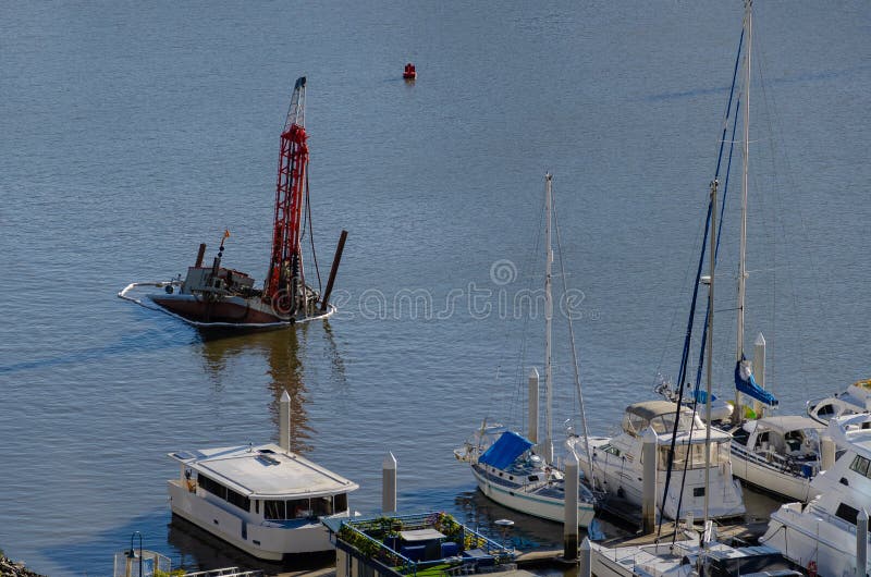 A Drilling Rig in Brisbane River Sinks Queensland, Australia Stock