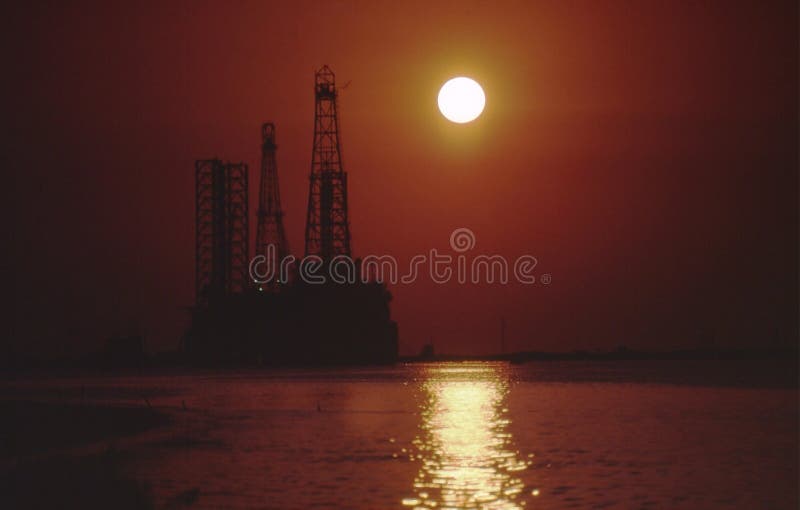 Drilling Rigs waiting on work anchored off the Calcasieu River near Cameron, La