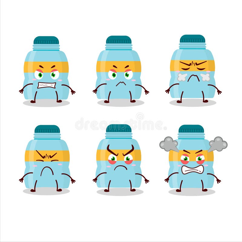 Drink Bottle Cartoon Character with Various Angry Expressions Stock
