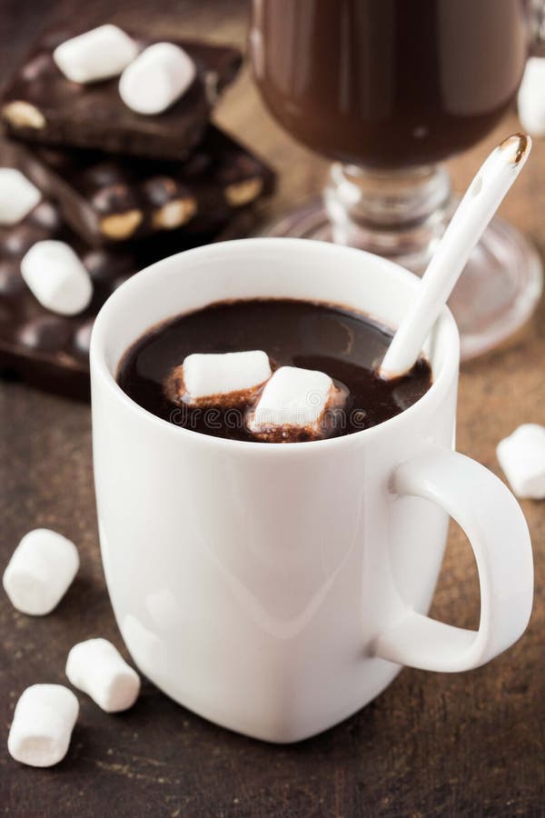 Drink Hot Chocolate with Marshmallows in White Cup Stock Image - Image ...