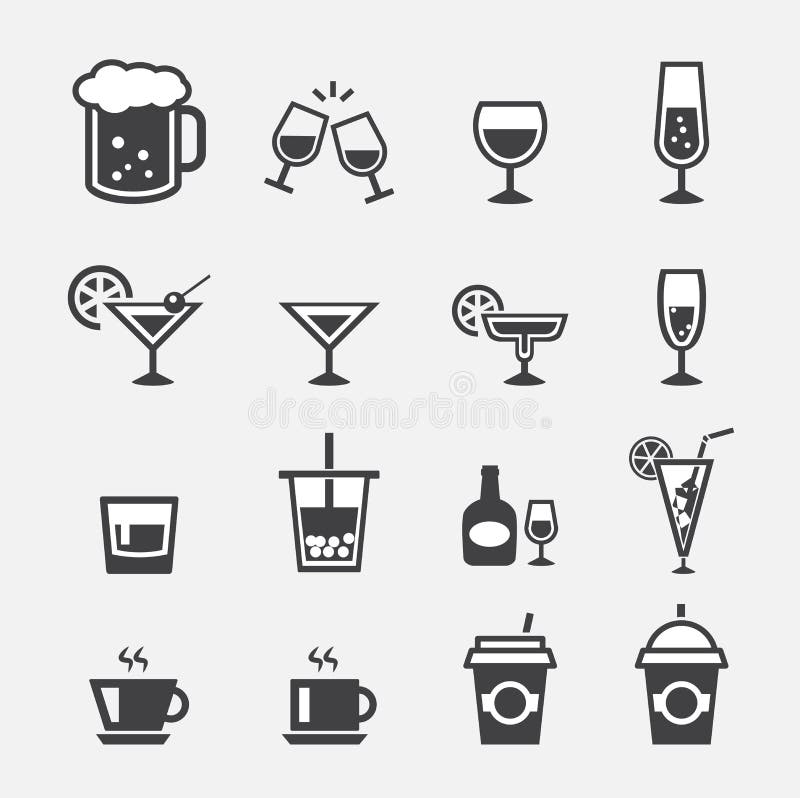 Vector Black Drinks & Beverages Icons Set Stock Vector Illustration