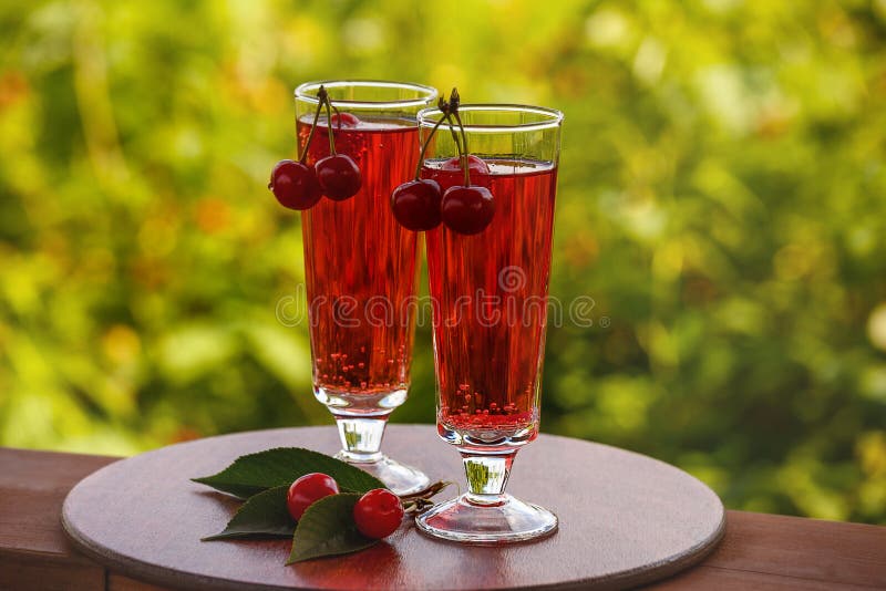 Two Drinks, Red Drink, Cherry, Strawberry, Raspberry Stock Photo