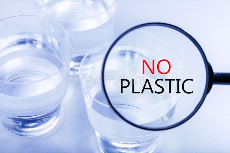 Drink Water in Plastic Cup and TextNo Plastic. Plastic Pollution
