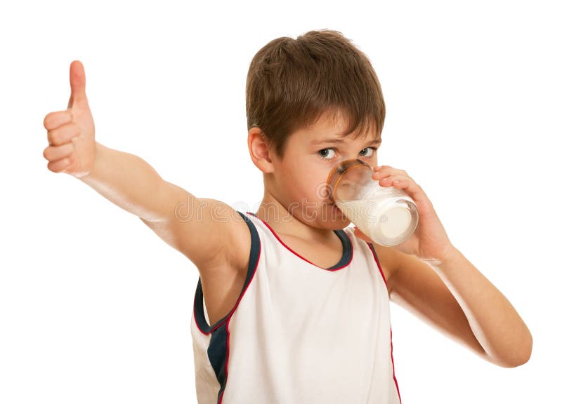 Child Drinking Milk And Showing Thumb Up Stock Image Image of dairy
