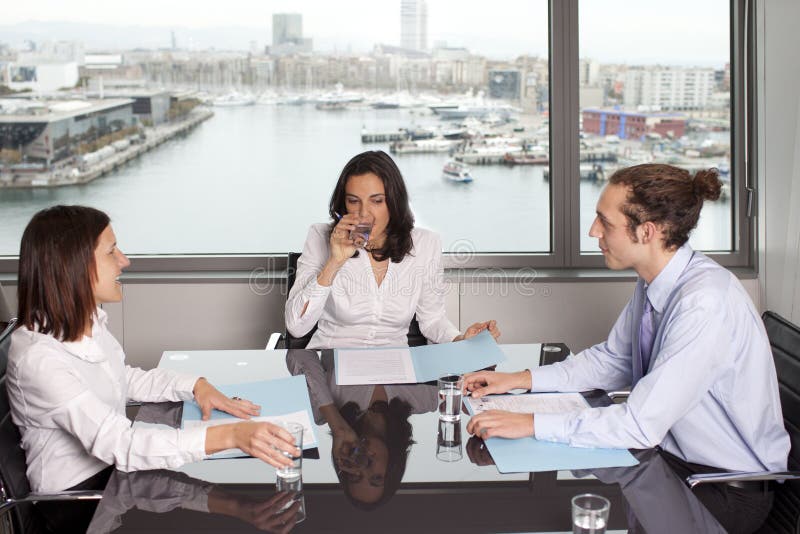 Drinking Water During Meeting In Conference Room Stock Photo Image