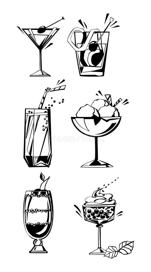 Drinks, glasses and desserts stock illustration Drinks, glasses and desserts stock illustration