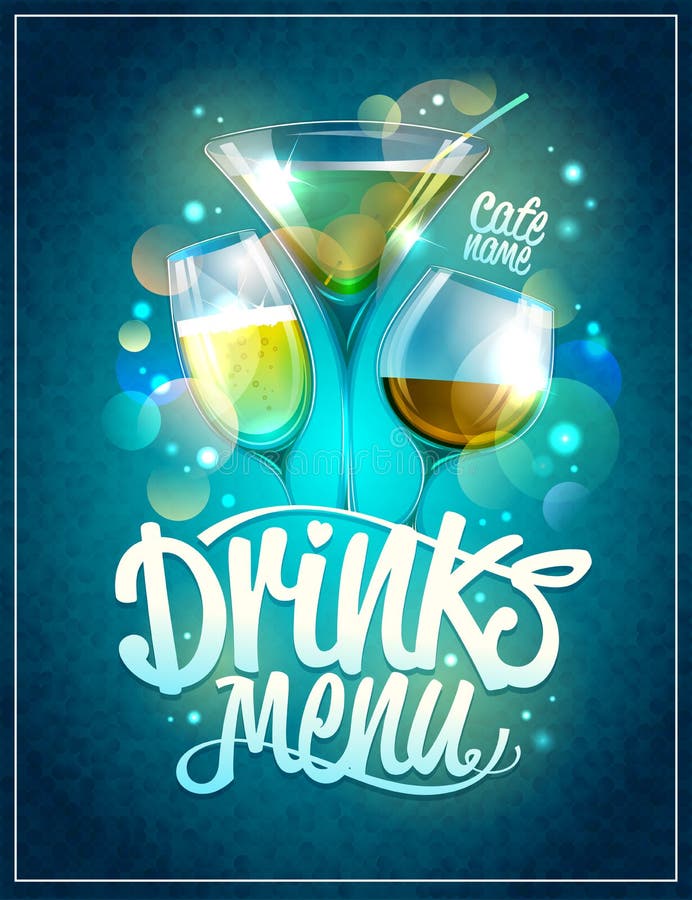 Drinks Menu Cover Template. Drinks Icons Stock Vector Illustration of
