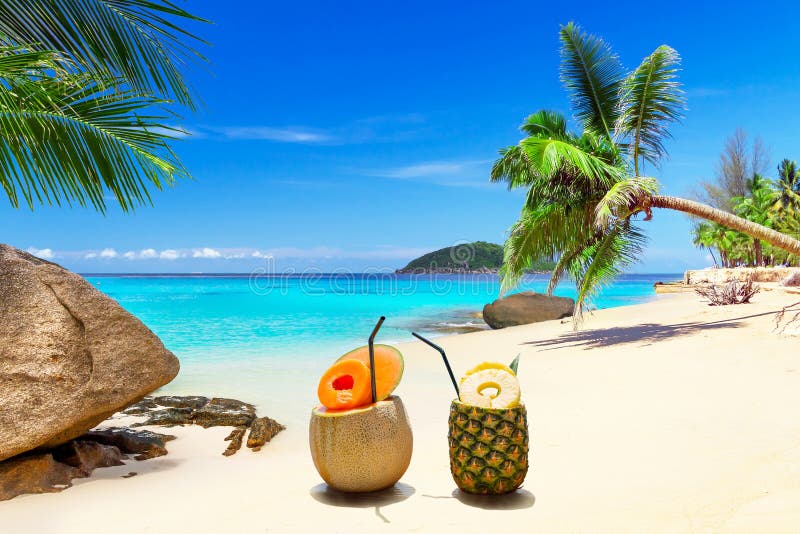Drinks on the Tropical Beach Stock Image - Image of caribbean, enjoy