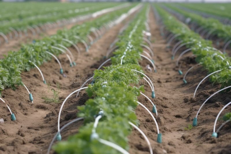 Drip Irrigation Plants in the Field Closeup Stock Illustration