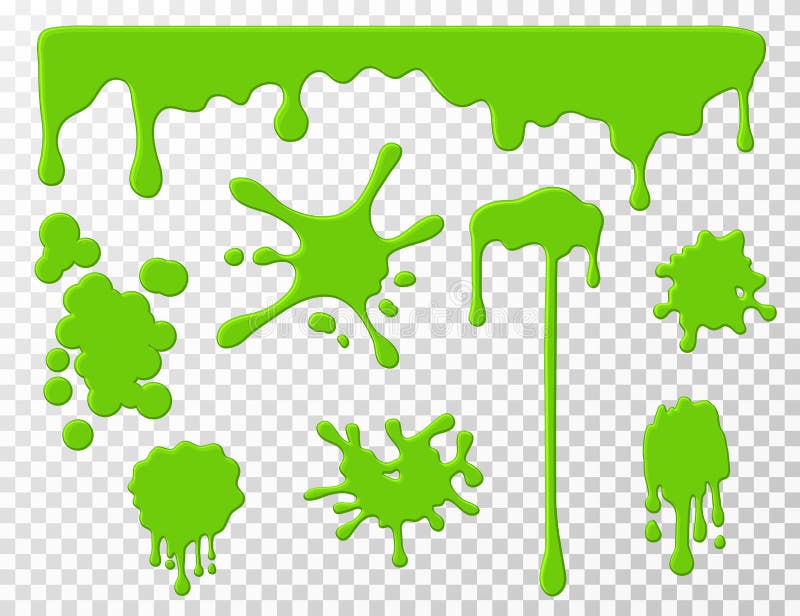 Dripping slime. Green goo dripping liquid snot, blots and splashes. Cartoon slime splodges vector set