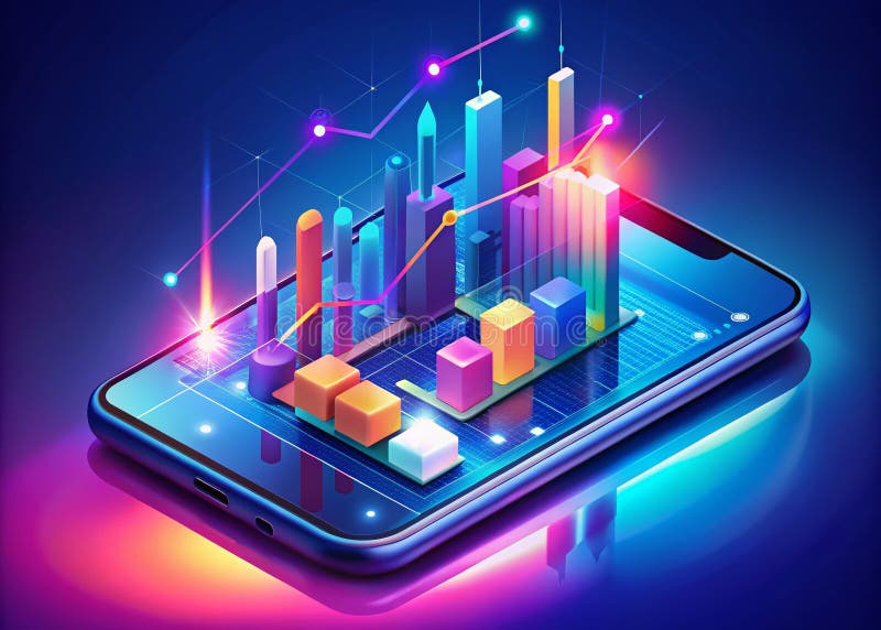 Drive Mobile App Success with AIPowered Analytics An Isometric Visualization of Business Growth. Unlock the potential of your mobile app with innovative AI analytics. This isometric illustration showcases the dynamic interplay between mobile app development, artificial intelligence, and business growth. The graphic depicts a comprehensive system, highlighting key stages of app creation, from initial design to user engagement and ultimately, substantial revenue generation. The interwoven