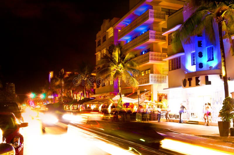 Drive Scene At Night Lights Miami Beach Florida Stock Drive Scene At Night Lights Miami Beach Florida Stock