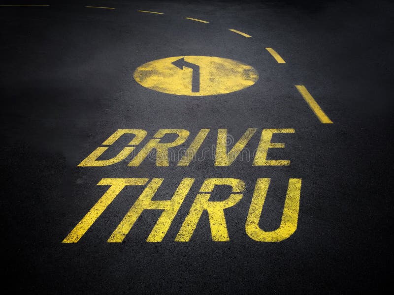 Drive thru traffic sign painted yellow