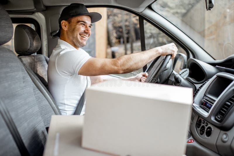 Driver Delivering Goods by Vehicle Stock Image - Image of ...