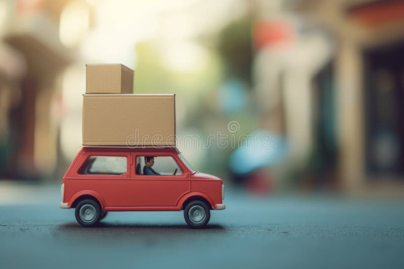 Driver driving car with parcels,delivery concept royalty free stock image