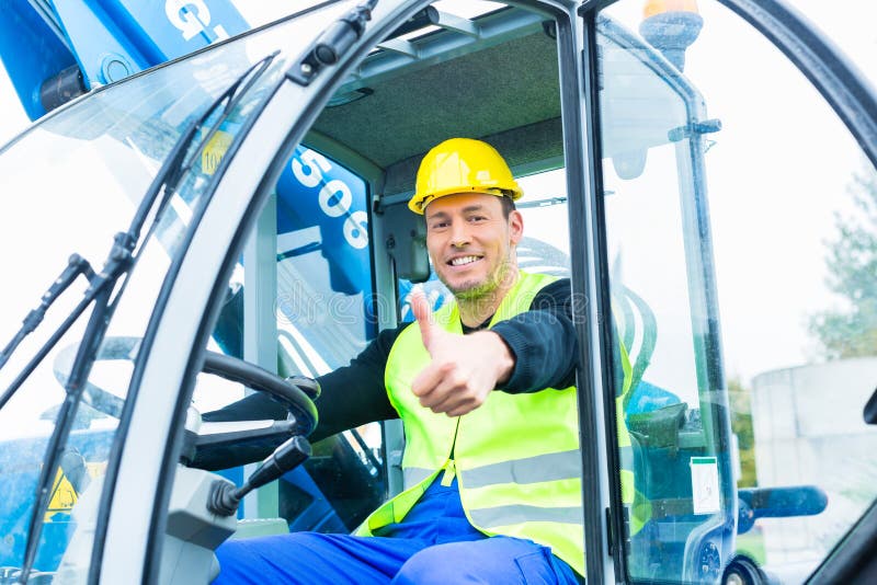 Driver driving construction excavator