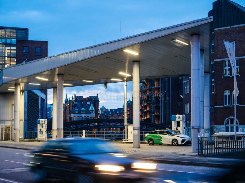 Driver fueling a hydrogen-powered car Toyota Mirai stock photos Driver fueling a hydrogen-powered car Toyota Mirai stock photos