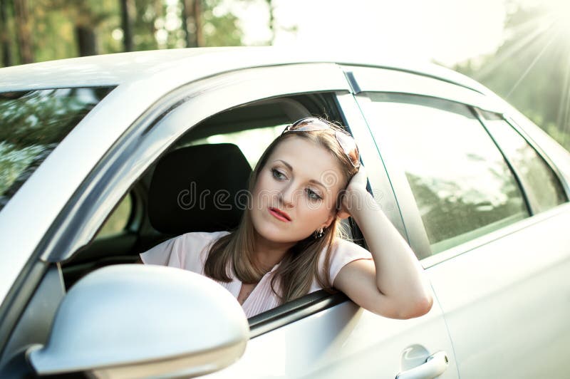 Sadness, the Driver of the Girl Got Stuck in Traffic Stock Image ...