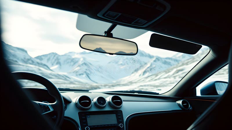 The driver is looking out the windshield and the view is breathtaking stock illustration