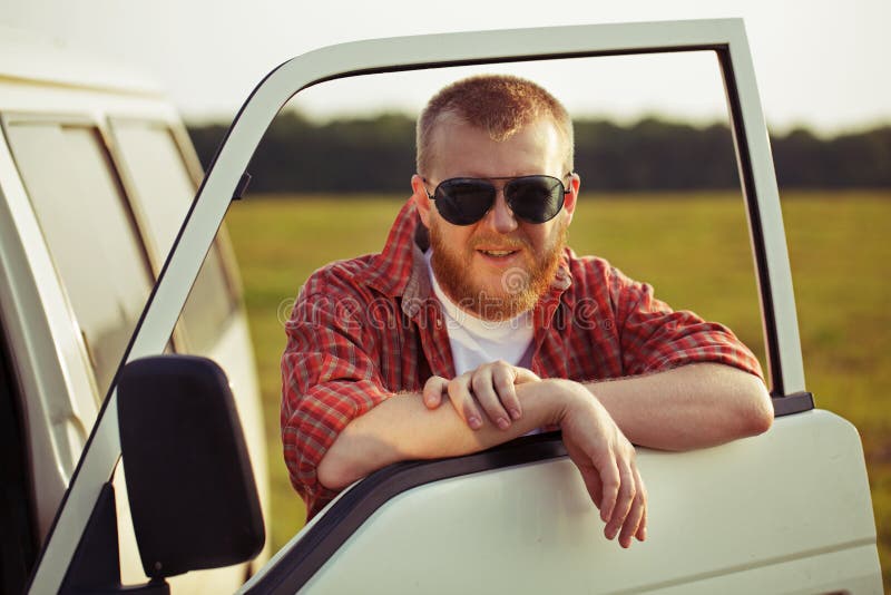 Driver of a Truck in Sunglasses Stock Image Image of express