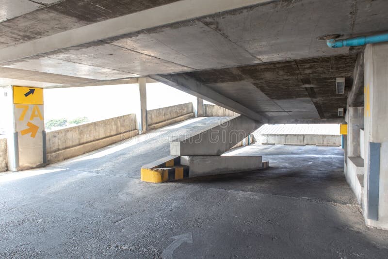 Driveway Up and Down Way in Parking Garage Stock Photo Image of light