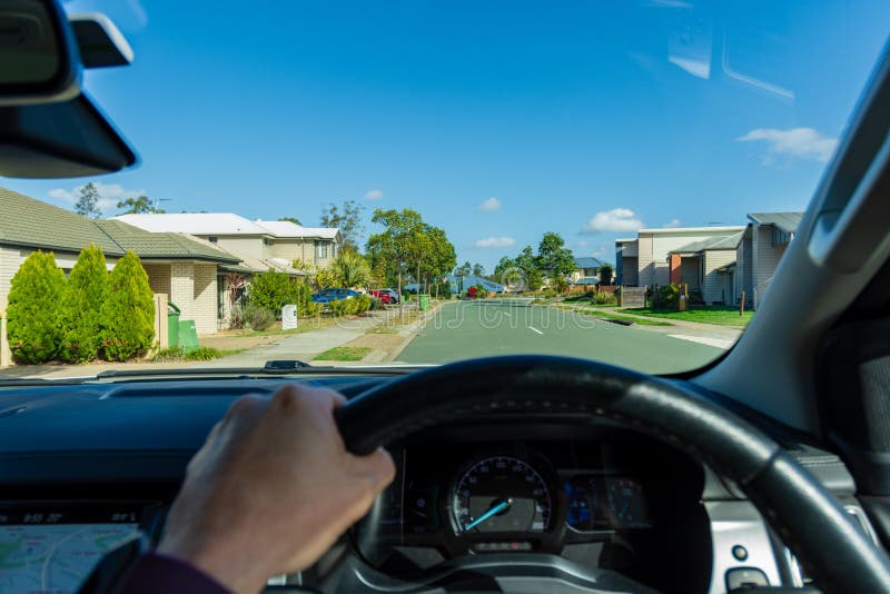 Driving a Car through the Suburbs of Australia Stock Photo Image of