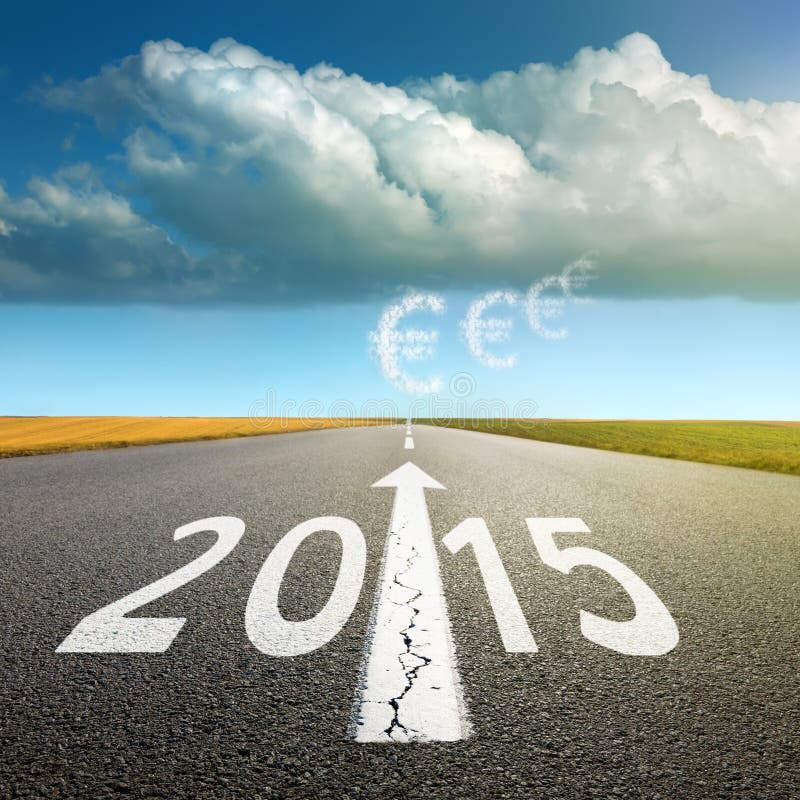 Driving on an empty asphalt road forward to new 2015 stock photos