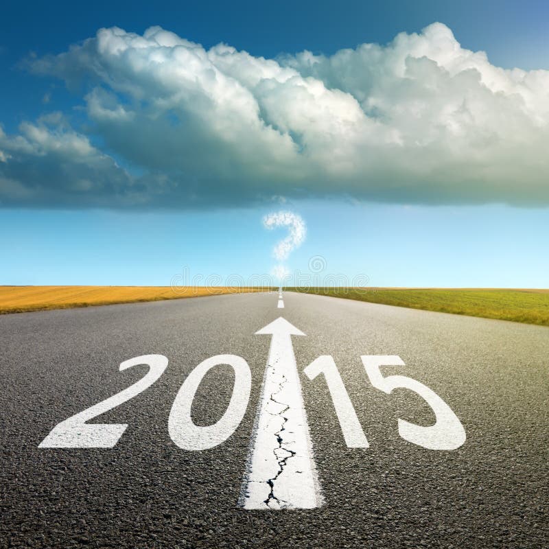 Driving on an empty asphalt road forward to 2015 royalty free stock photography