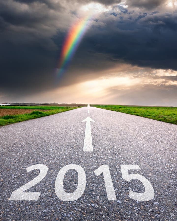 Driving on an empty road forward to the 2015 stock images