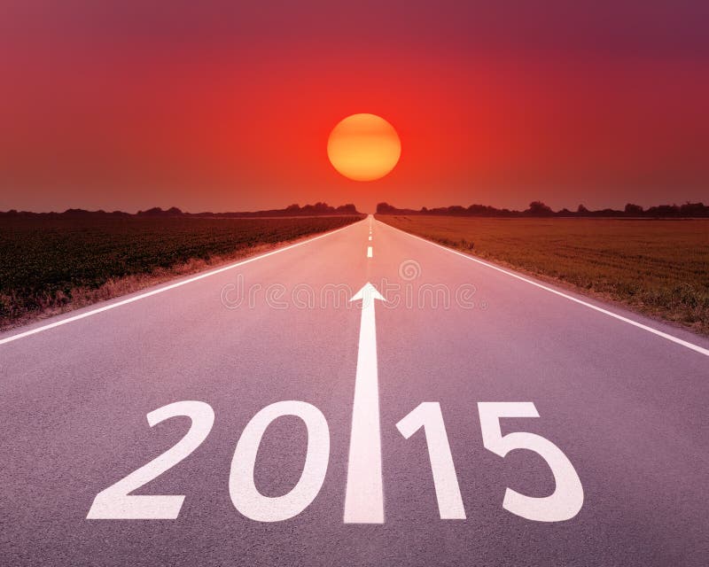 Driving on an empty road forward to 2015 royalty free stock photography