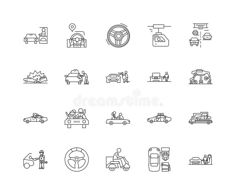 Driving line icons, signs, vector set, outline illustration concept royalty free illustration Driving line icons, signs, vector set, outline illustration concept royalty free illustration