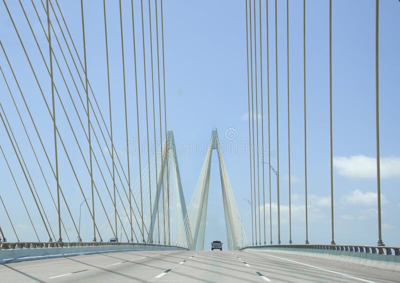 Driving Over Large Cable Suspension Bridge, with a Clear View of the