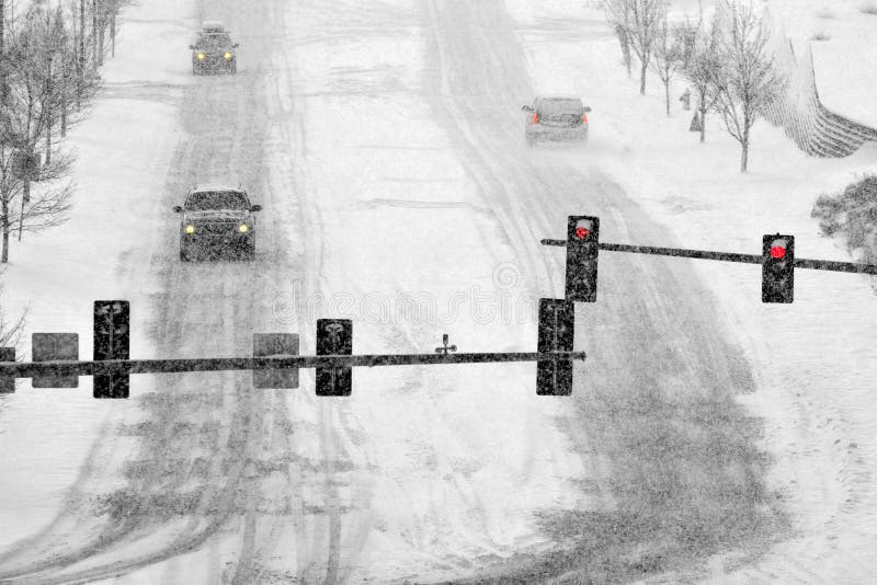 Driving on Snow and Snowy Roads in Winter Blizzard