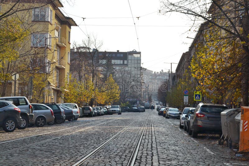 Driving on a stone paved road in Sofia, the capital of Bulgaria royalty free stock images Driving on a stone paved road in Sofia, the capital of Bulgaria royalty free stock images