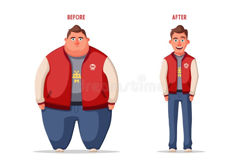 Droevige vette mens Zwaarlijvig karakter Fatboy De vectorillustratie van het beeldverhaal