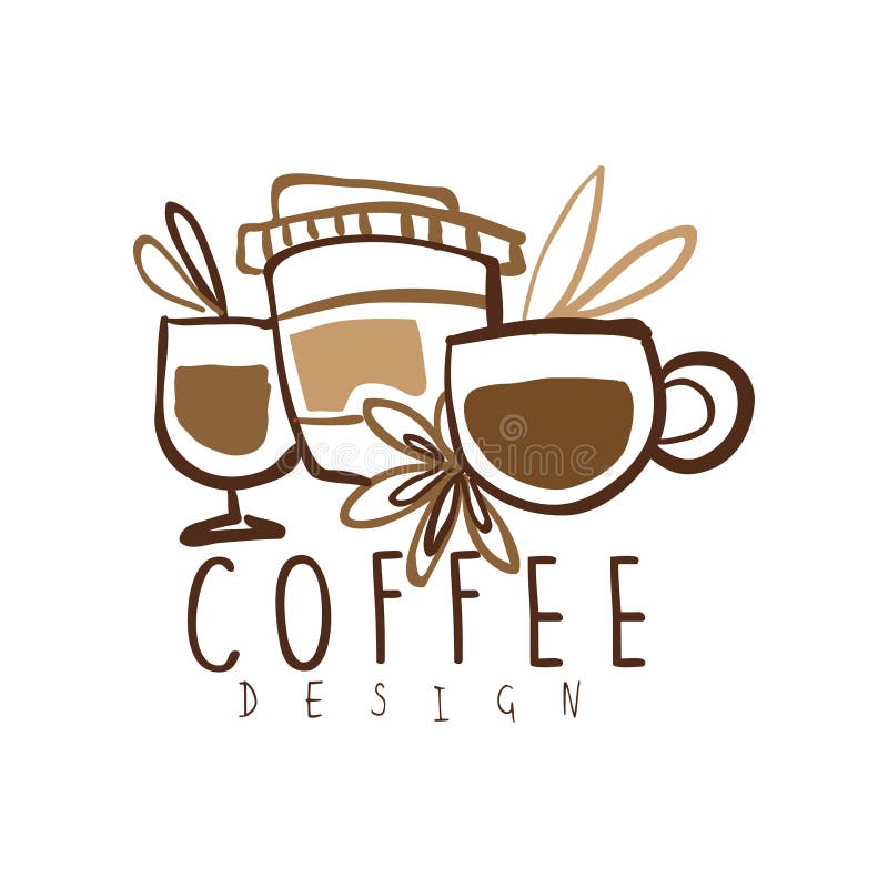 Drog logodesignen för kaffe rånar handen med och den pappers- koppen royaltyfri illustrationer Drog logodesignen för kaffe rånar handen med och den pappers- koppen royaltyfri illustrationer