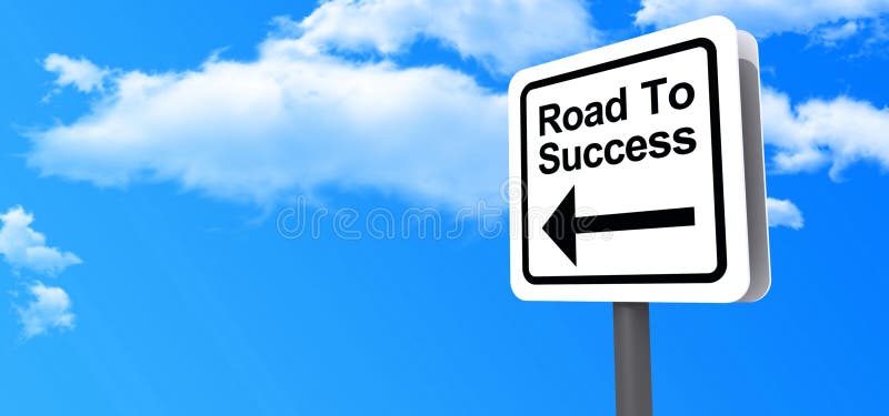 Highway sign with text. Road to Success and arrow on blue sky with clouds. Highway sign with text. Road to Success and arrow on blue sky with clouds.
